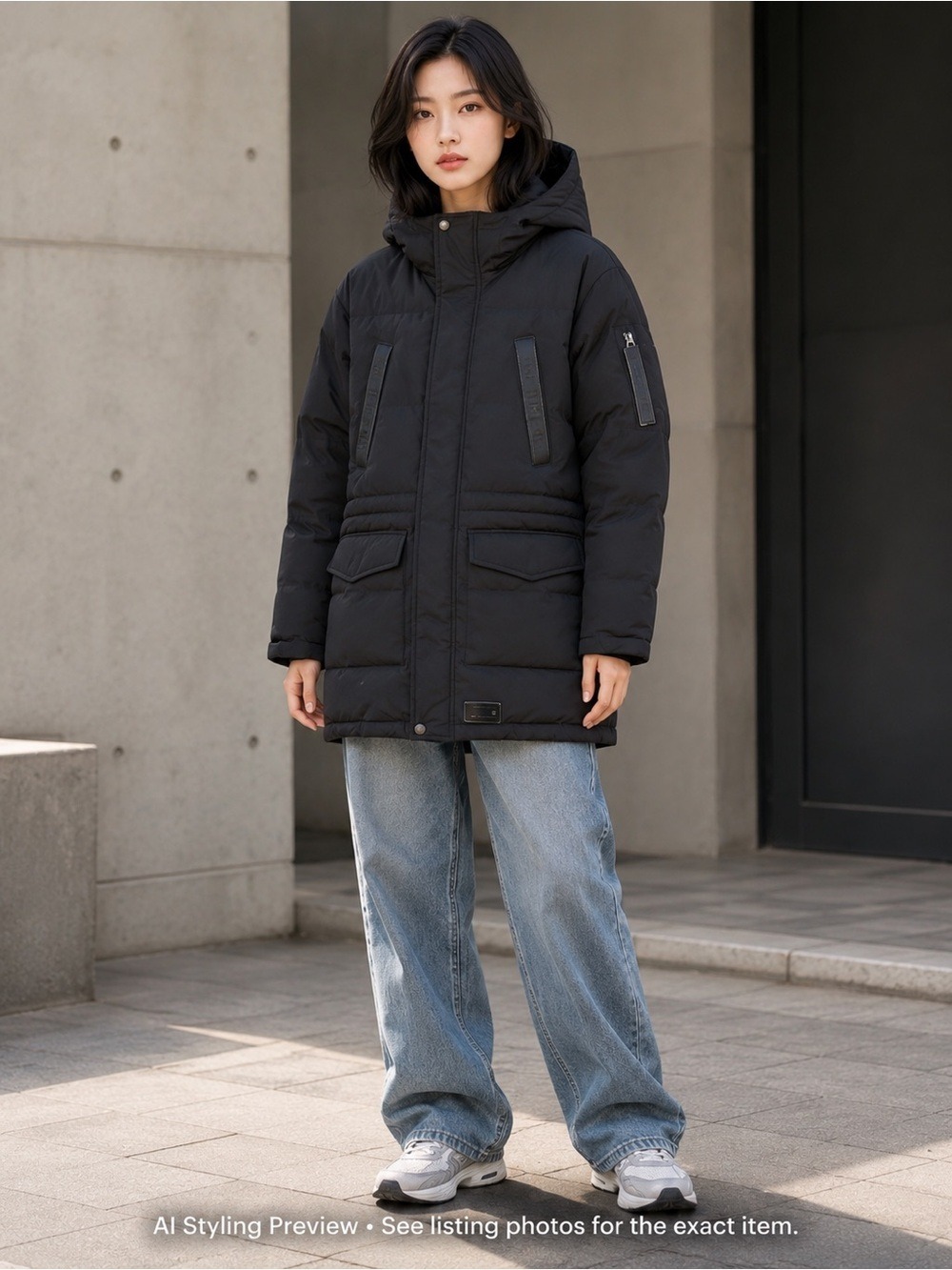 Musium Div Korean Black 90% Down Hooded Utility Puffer Parka Coat